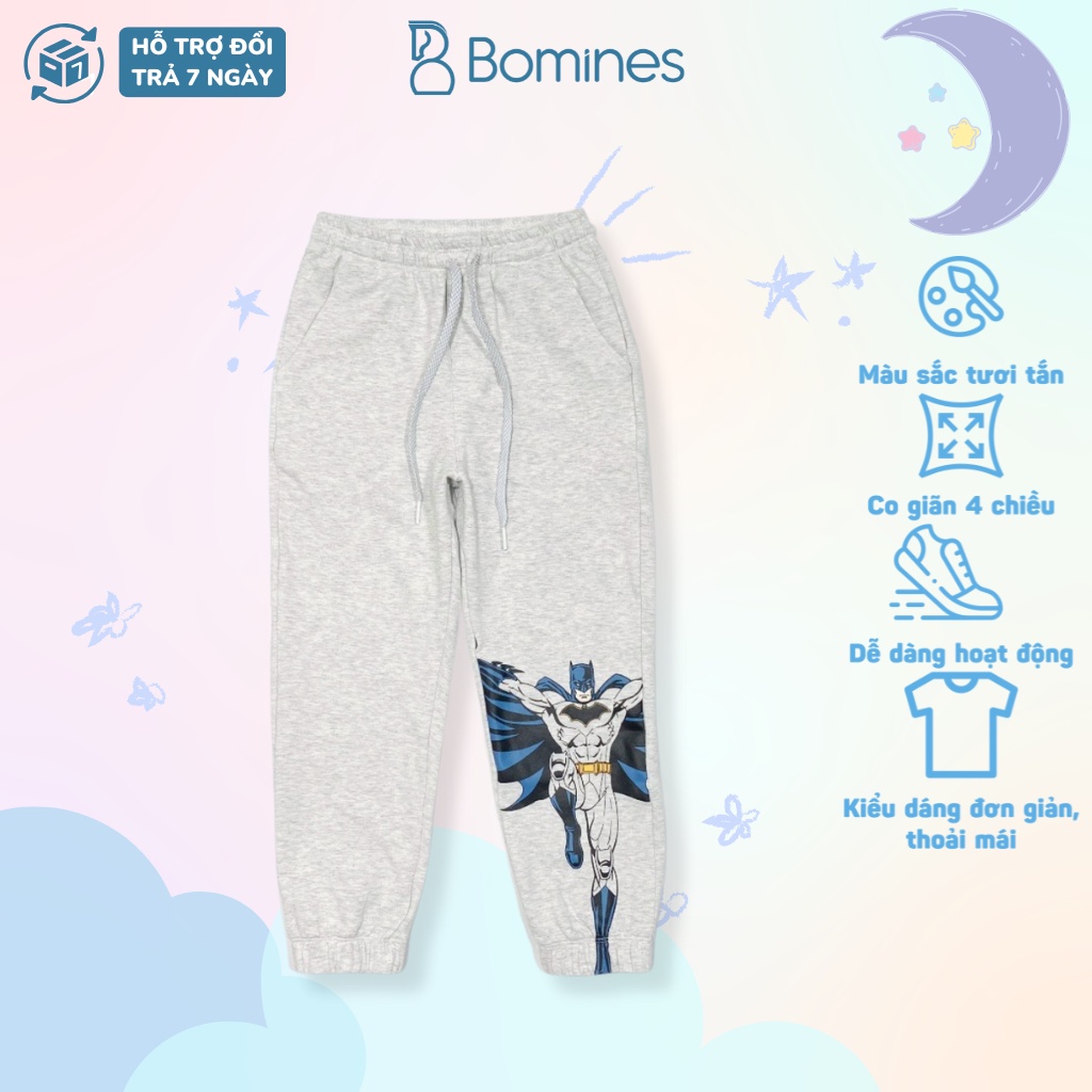 Quần dài bé trai- Jogger BOMINES, siêu anh hùng cho bé 3- 10 tuổi, 14- 30kg QDBTJOGGERSIEUANHUNG