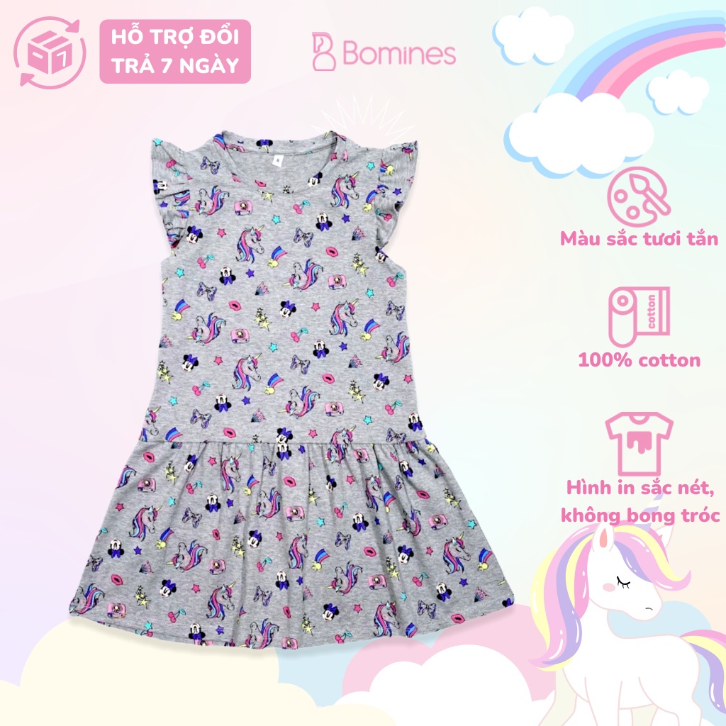 Váy bé gái BOMINES, họa tiết công chúa dễ thương, tùng nhún xinh cho bé 3- 10 tuổi, 12- 30kg DTNINTHAM