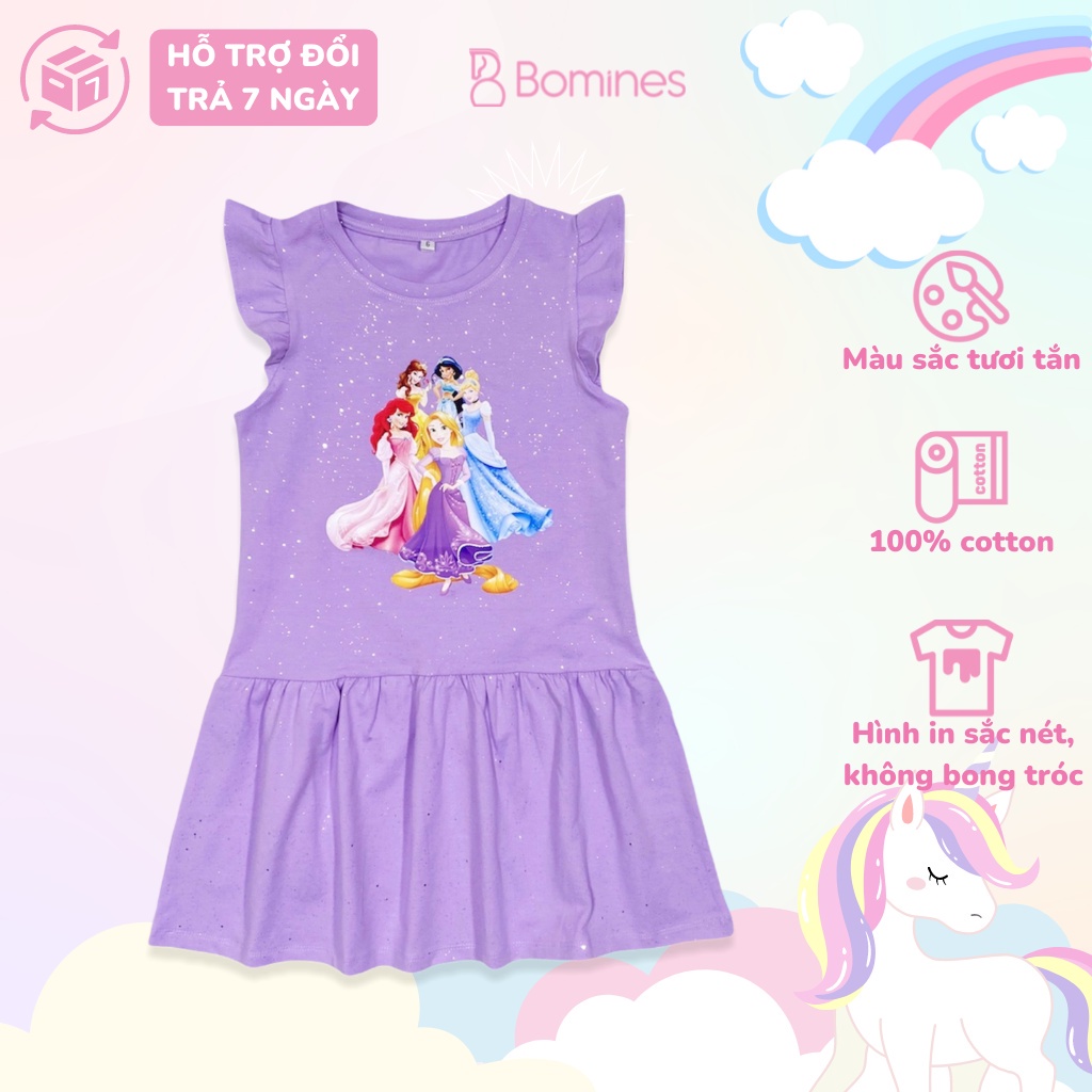 Váy bé gái BOMINES, họa tiết công chúa dễ thương, tùng nhún xinh cho bé 3- 10 tuổi, 12- 30kg DTNINTHAM
