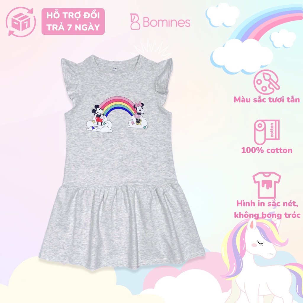 Váy bé gái BOMINES, họa tiết công chúa dễ thương, tùng nhún xinh cho bé 3- 10 tuổi, 12- 30kg DTNINTHAM