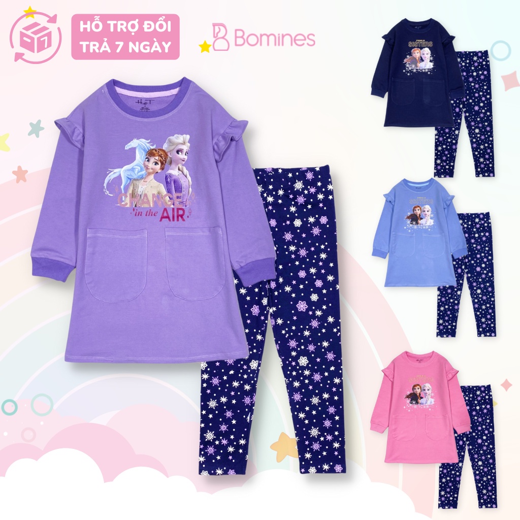 Đồ bộ bé gái công chúa Elsa BOMINES, giữ ấm mùa đông, chất thun da cá cho bé 3- 10 tuổi, 12- 30kg DBDCBGELSA2TUI