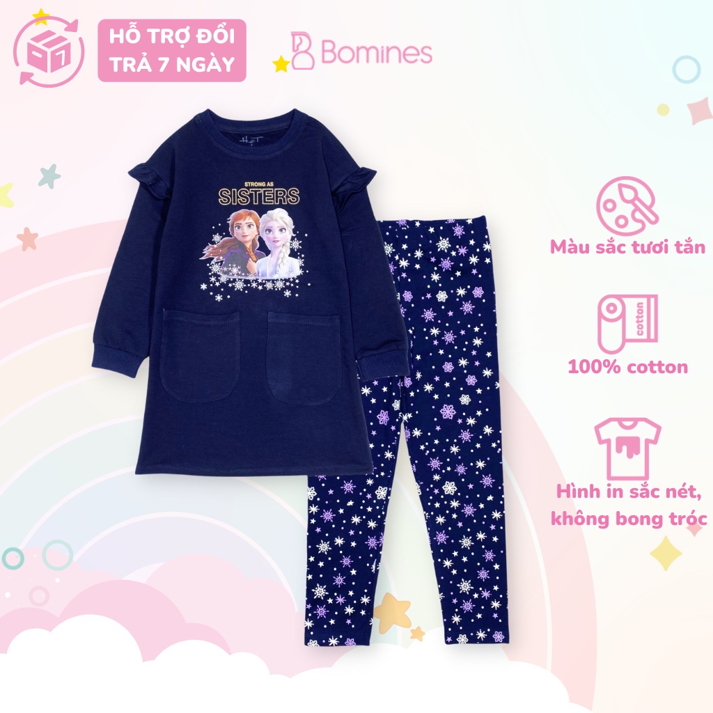 Đồ bộ bé gái công chúa Elsa BOMINES, giữ ấm mùa đông, chất thun da cá cho bé 3- 10 tuổi, 12- 30kg DBDCBGELSA2TUI