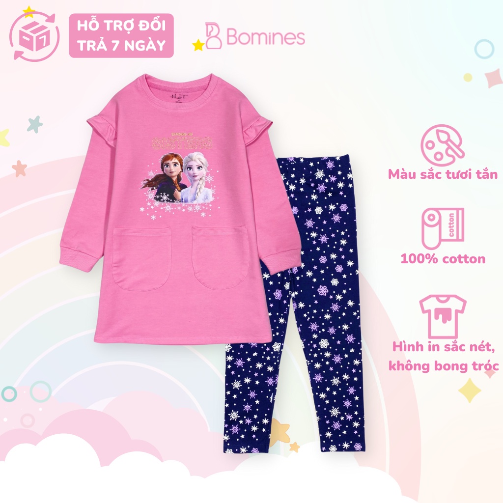 Đồ bộ bé gái công chúa Elsa BOMINES, giữ ấm mùa đông, chất thun da cá cho bé 3- 10 tuổi, 12- 30kg DBDCBGELSA2TUI