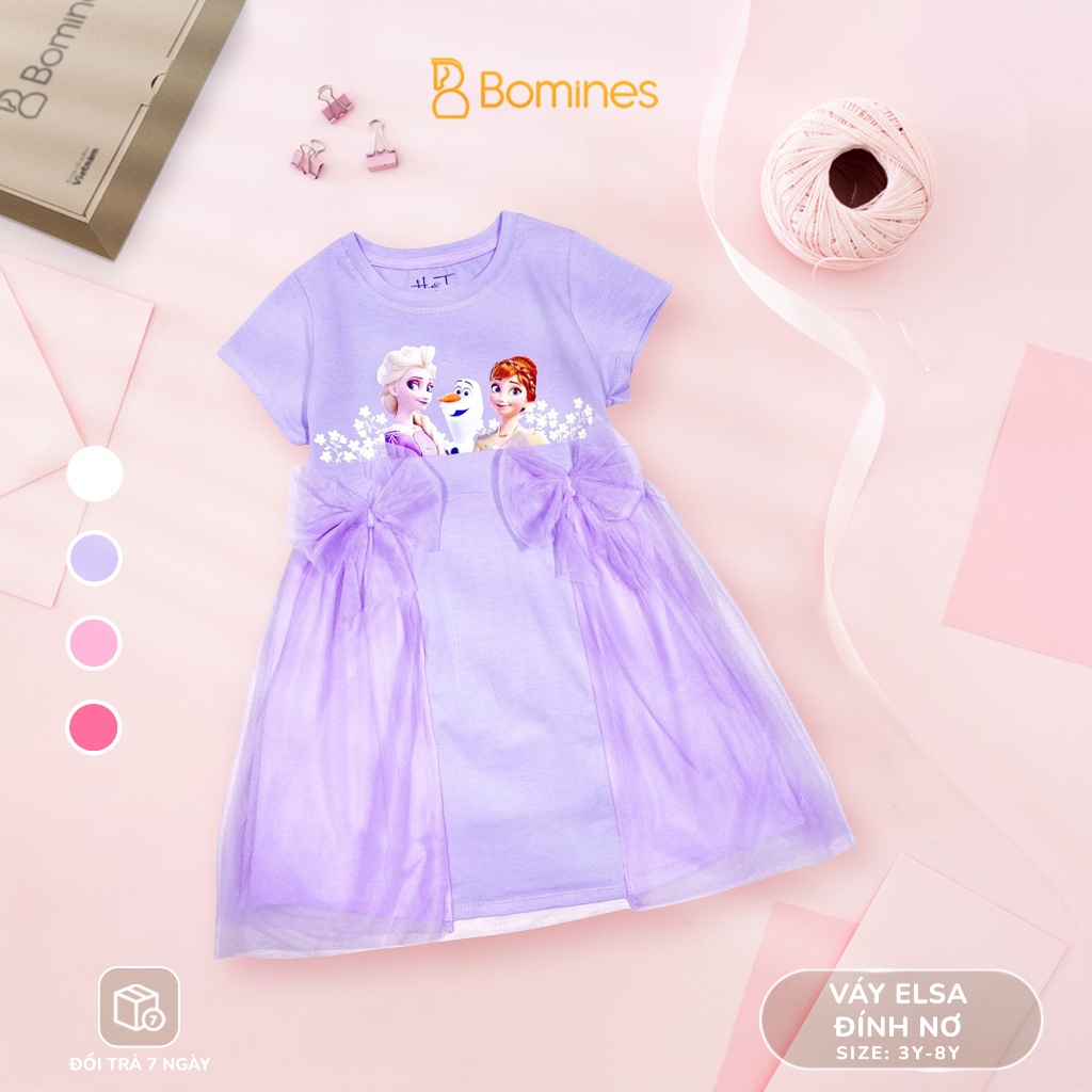 Váy bé gái công chúa Elsa BOMINES đính nơ xinh xắn cho bé 3- 8 tuổi, 12- 24kg DTNELSANO105