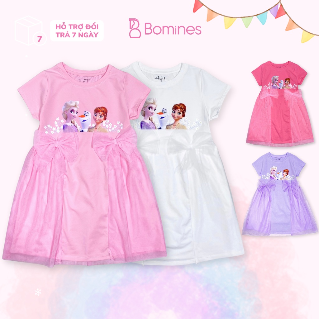 Váy bé gái công chúa Elsa BOMINES đính nơ xinh xắn cho bé 3- 8 tuổi, 12- 24kg DTNELSANO105