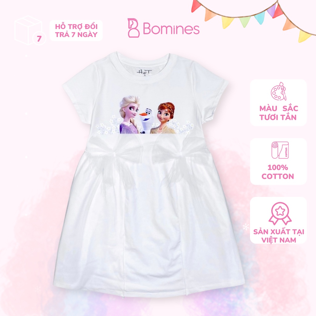 Váy bé gái công chúa Elsa BOMINES đính nơ xinh xắn cho bé 3- 8 tuổi, 12- 24kg DTNELSANO105