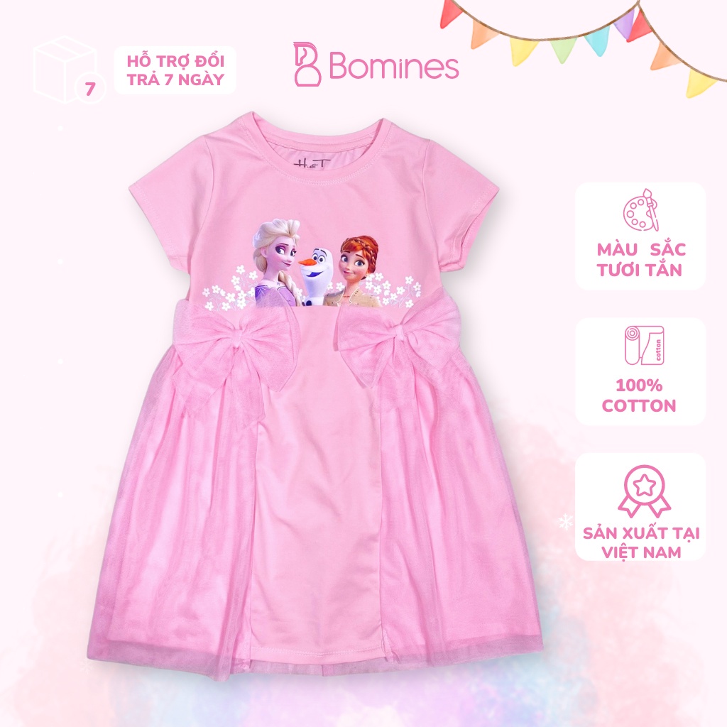 Váy bé gái công chúa Elsa BOMINES đính nơ xinh xắn cho bé 3- 8 tuổi, 12- 24kg DTNELSANO105
