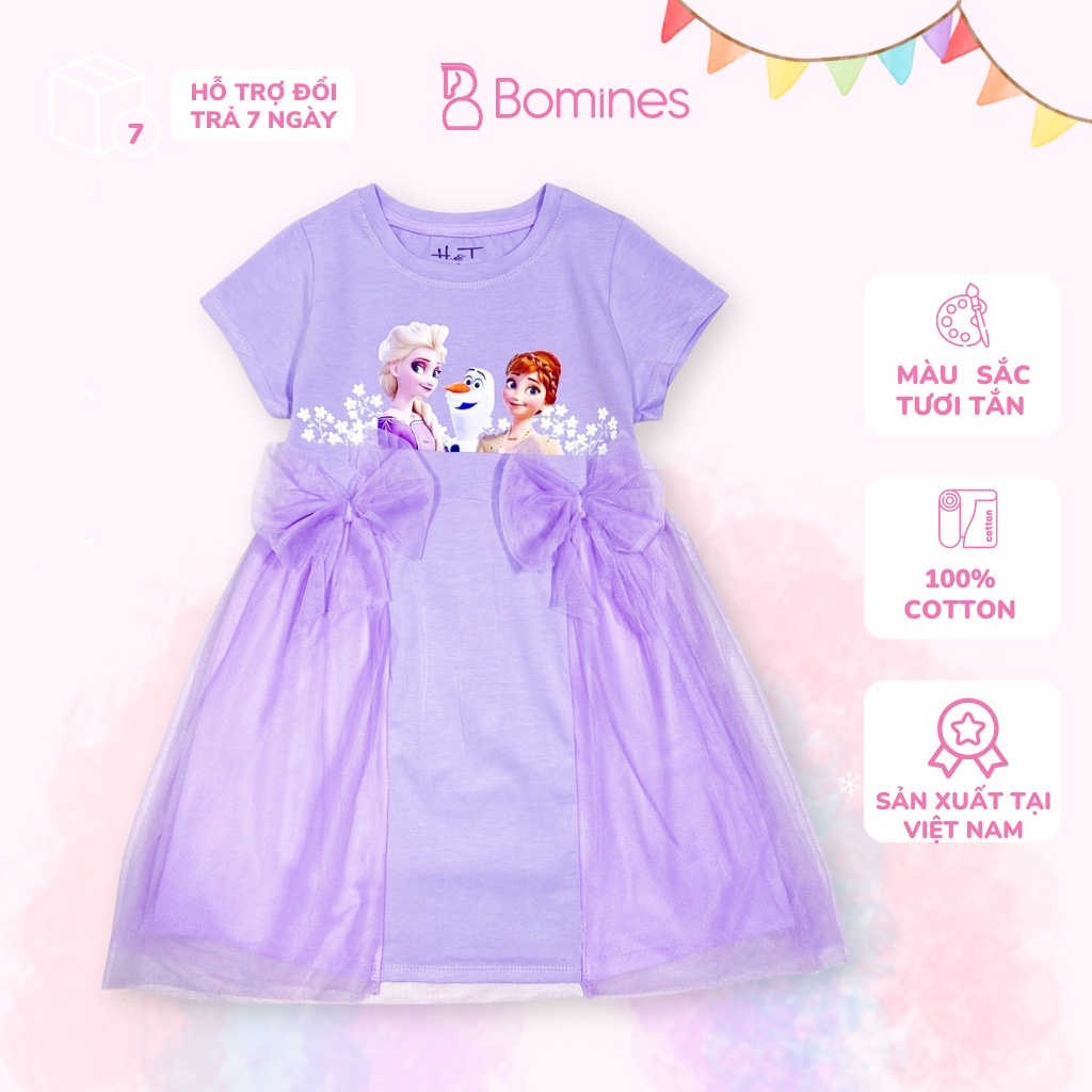 Váy bé gái công chúa Elsa BOMINES đính nơ xinh xắn cho bé 3- 8 tuổi, 12- 24kg DTNELSANO105