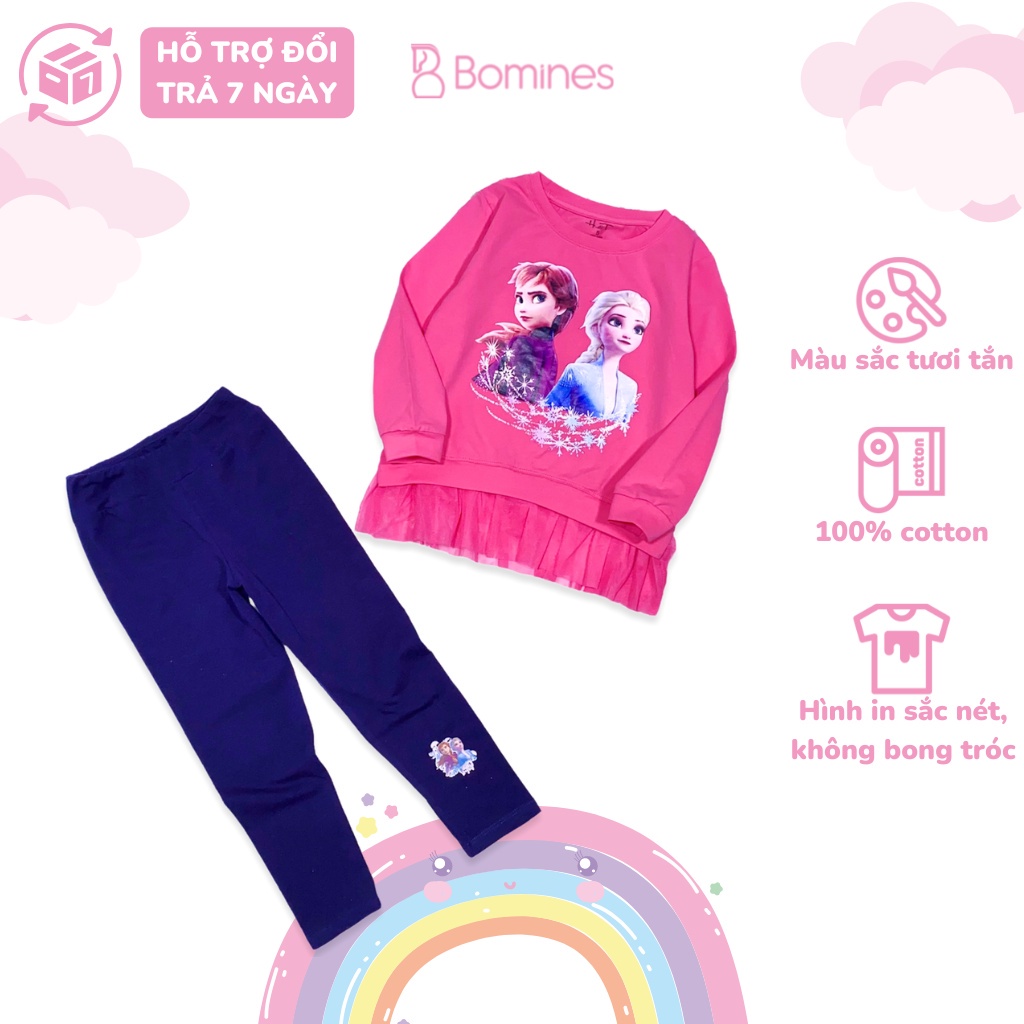 Đồ bộ bé gái công chúa Elsa BOMINES, tay dài giữ ấm cho bé 3- 10 tuổi, 12- 30kg DBTBGELSALAILUOI