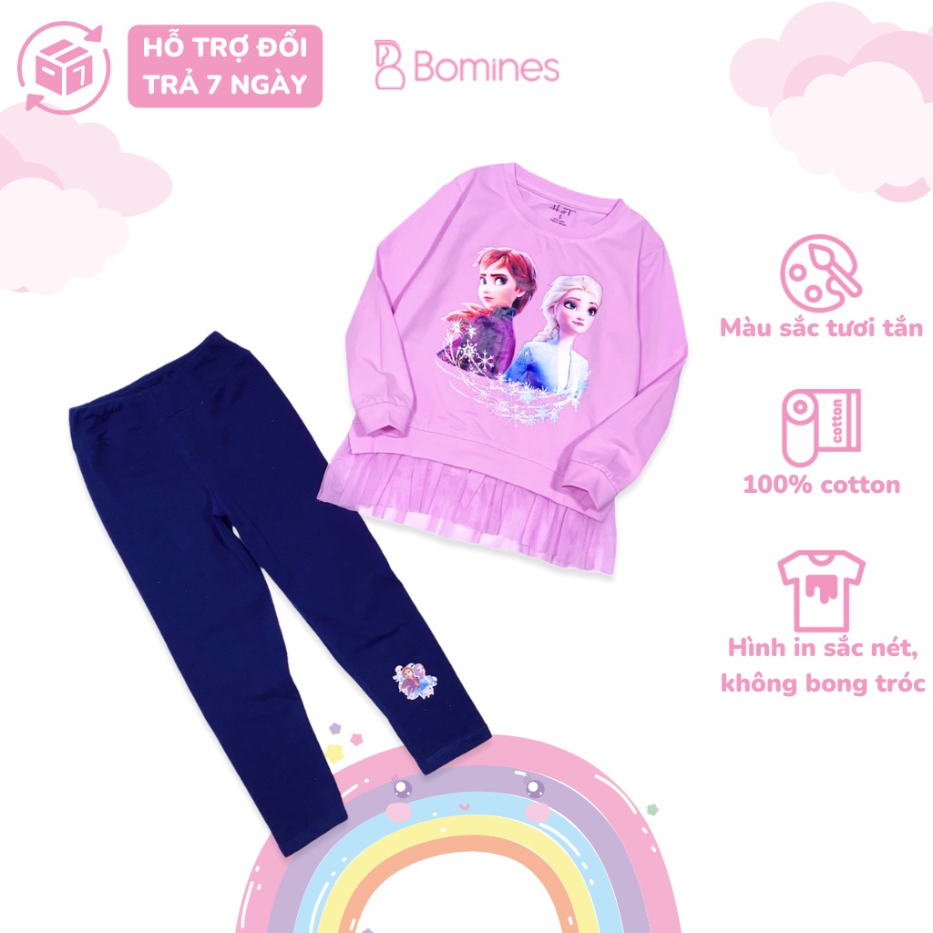 Đồ bộ bé gái công chúa Elsa BOMINES, tay dài giữ ấm cho bé 3- 10 tuổi, 12- 30kg DBTBGELSALAILUOI