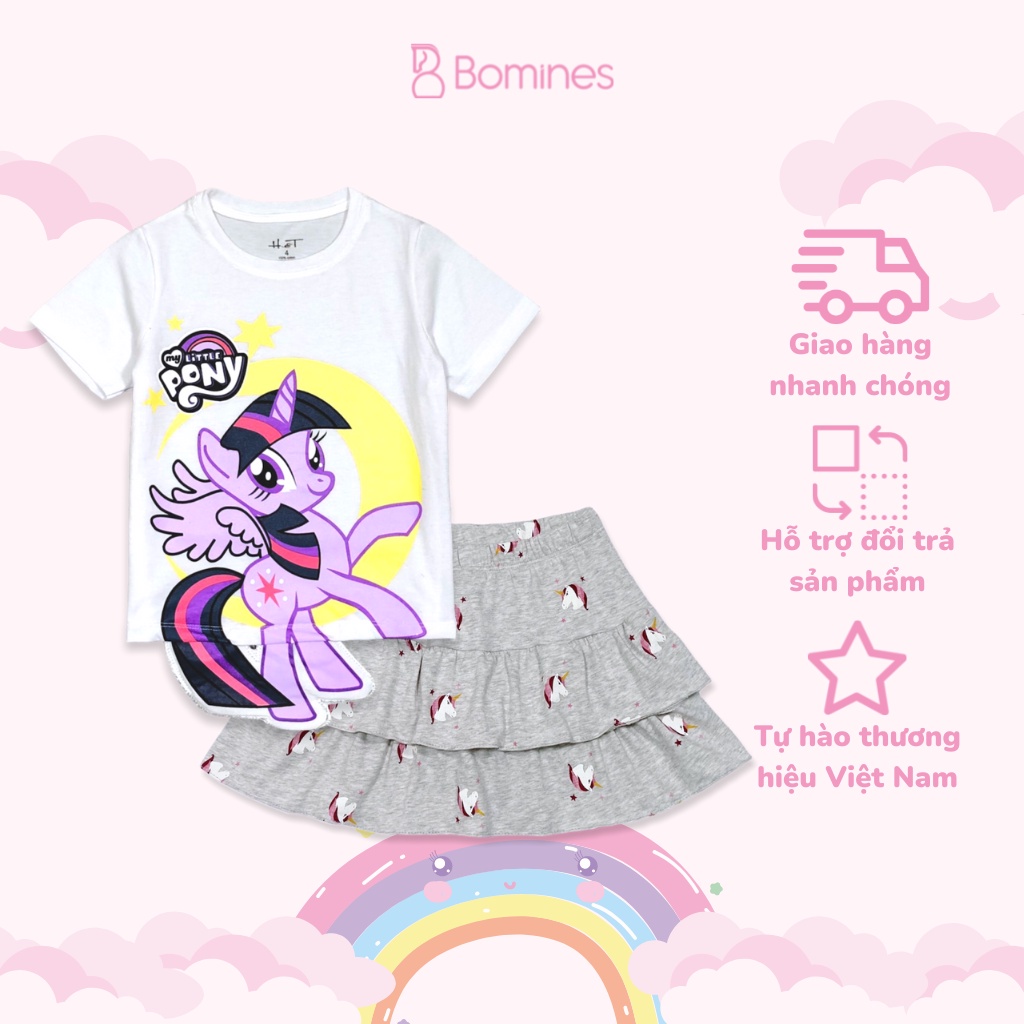 Váy bé gái Unicorn Pony BOMINES, thun cotton thoáng mát cho bé 3- 10 tuổi, 12- 30kg SETCHANVAYUNIPONY