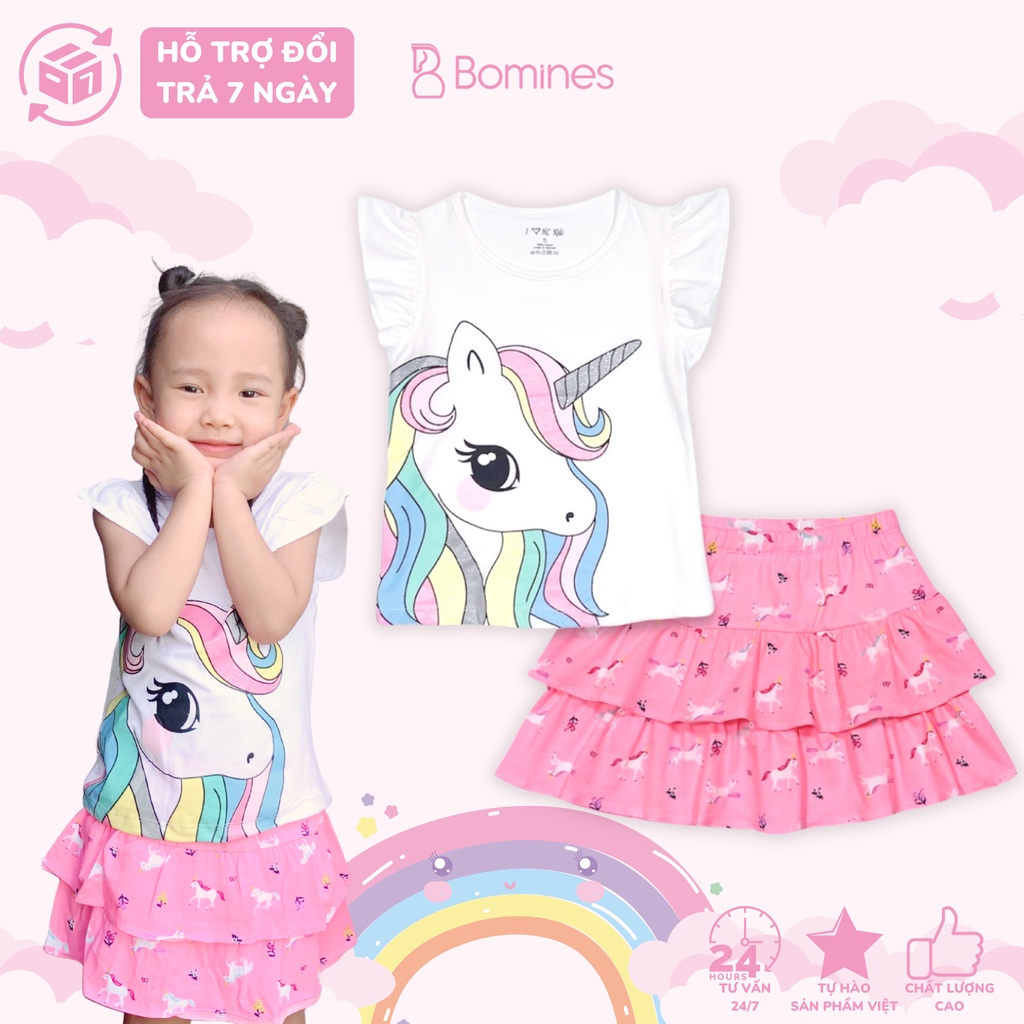 Váy bé gái Unicorn Pony BOMINES, thun cotton thoáng mát cho bé 3- 10 tuổi, 12- 30kg SETCHANVAYUNIPONY