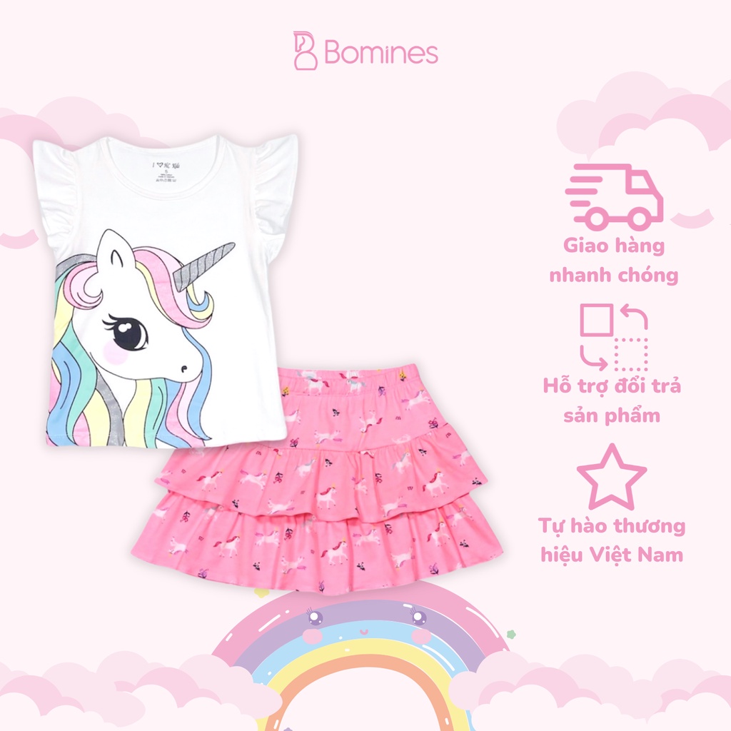 Váy bé gái Unicorn Pony BOMINES, thun cotton thoáng mát cho bé 3- 10 tuổi, 12- 30kg SETCHANVAYUNIPONY