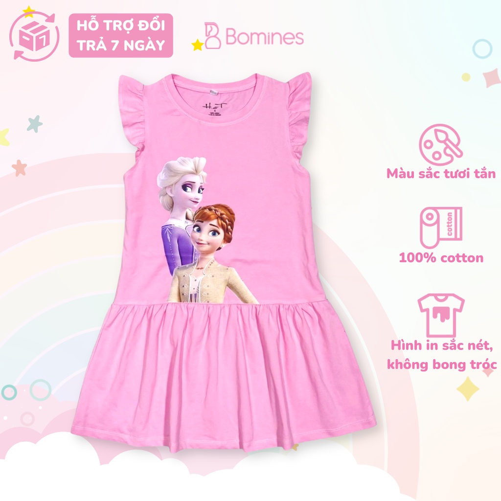 Váy bé gái công chúa Elsa Anna BOMINES, đầm tay cánh tiên thun cotton cho bé 3- 10 tuổi, 12- 30kg DTNELSAANNACANHTIEN