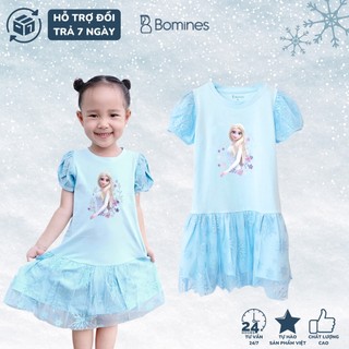 Váy bé gái công chúa Elsa BOMINES, thun cotton thoáng nhẹ cho bé 10- 28kg DTNELSALUOITAYPHONG