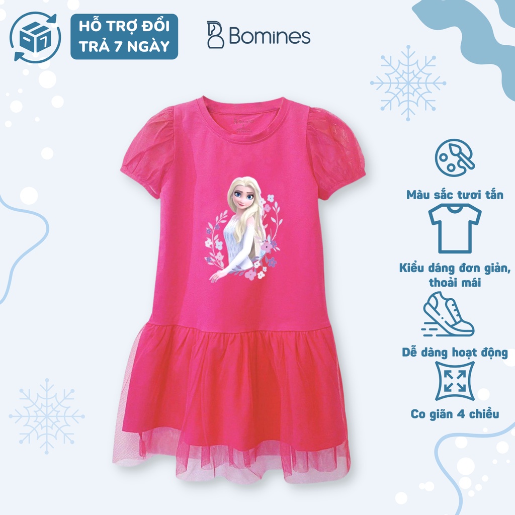 Váy bé gái công chúa Elsa BOMINES, thun cotton thoáng nhẹ cho bé 10- 28kg DTNELSALUOITAYPHONG