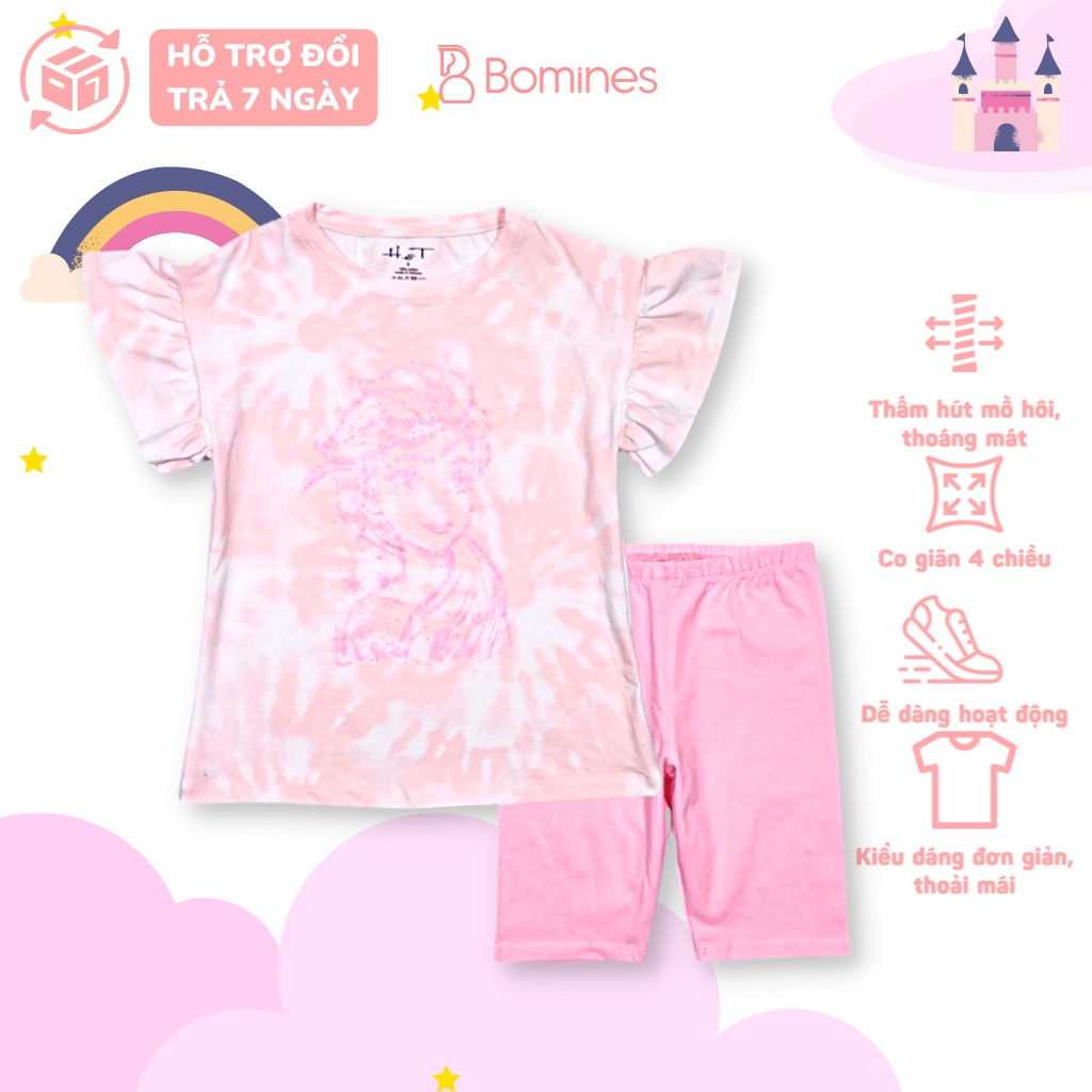Đồ bộ bé gái công chúa Elsa BOMINES, thun cotton tay ngắn mát mẻ cho bé 3- 12 tuổi, 12- 30kg DBLBGELSATAYLOE