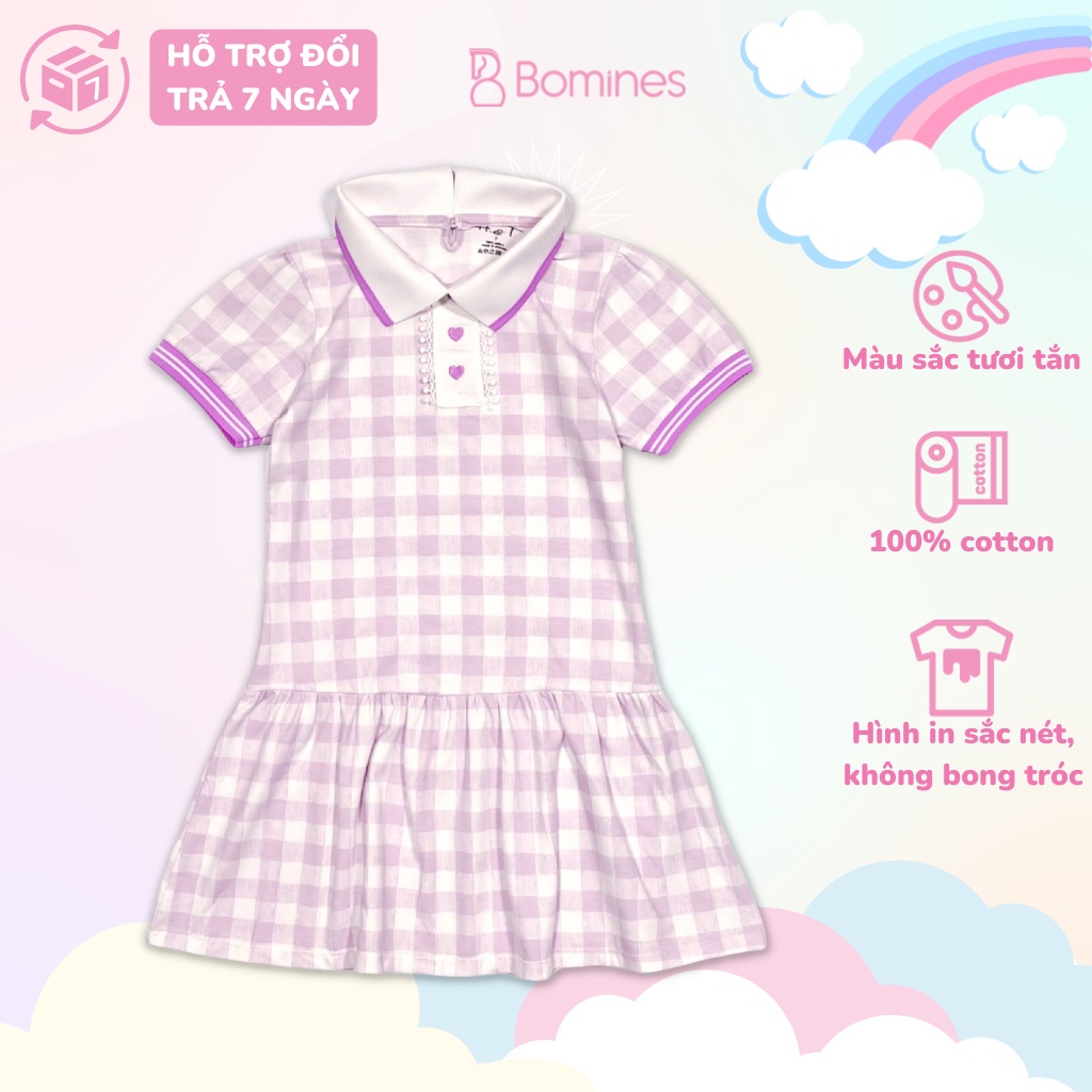 Váy bé gái BOMINES cổ trụ polo, thun cotton cho bé 3- 12 tuổi, 12- 36kg DTNCOTRU