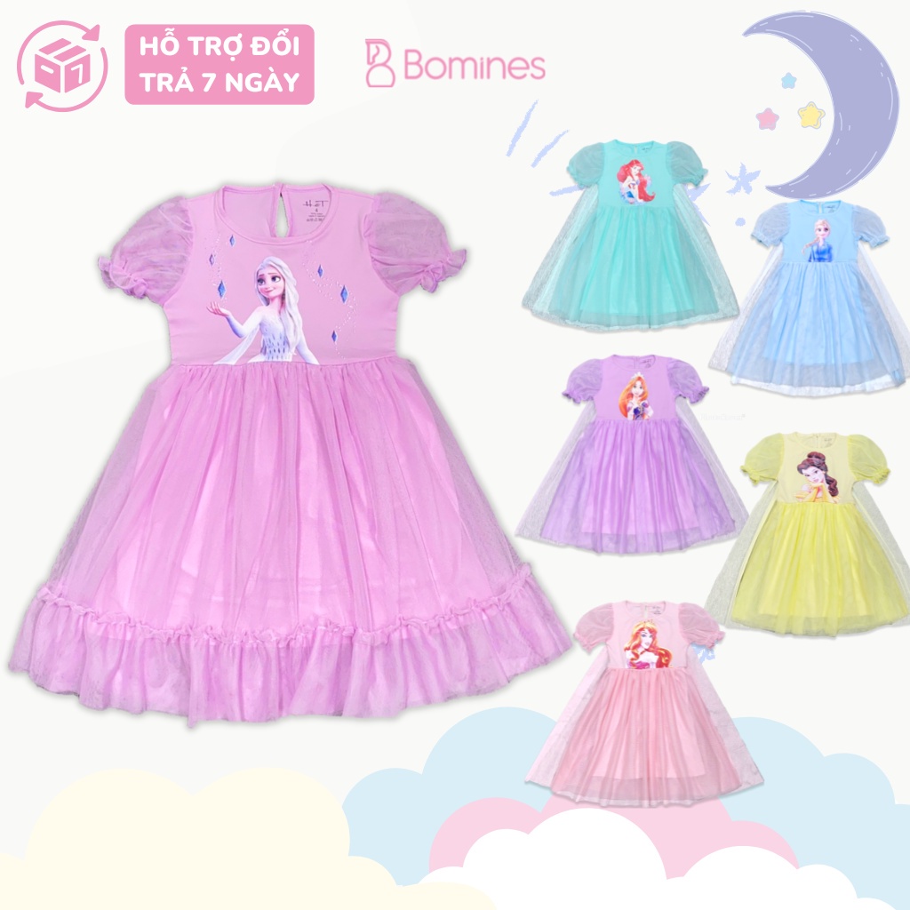 Váy công chúa Elsa BOMINES,tay phồng, tùng xòe lót lưới cho bé gái 2- 10 tuổi, 10- 30kg DTNDAMTAYPHONGLUOISAULUNG