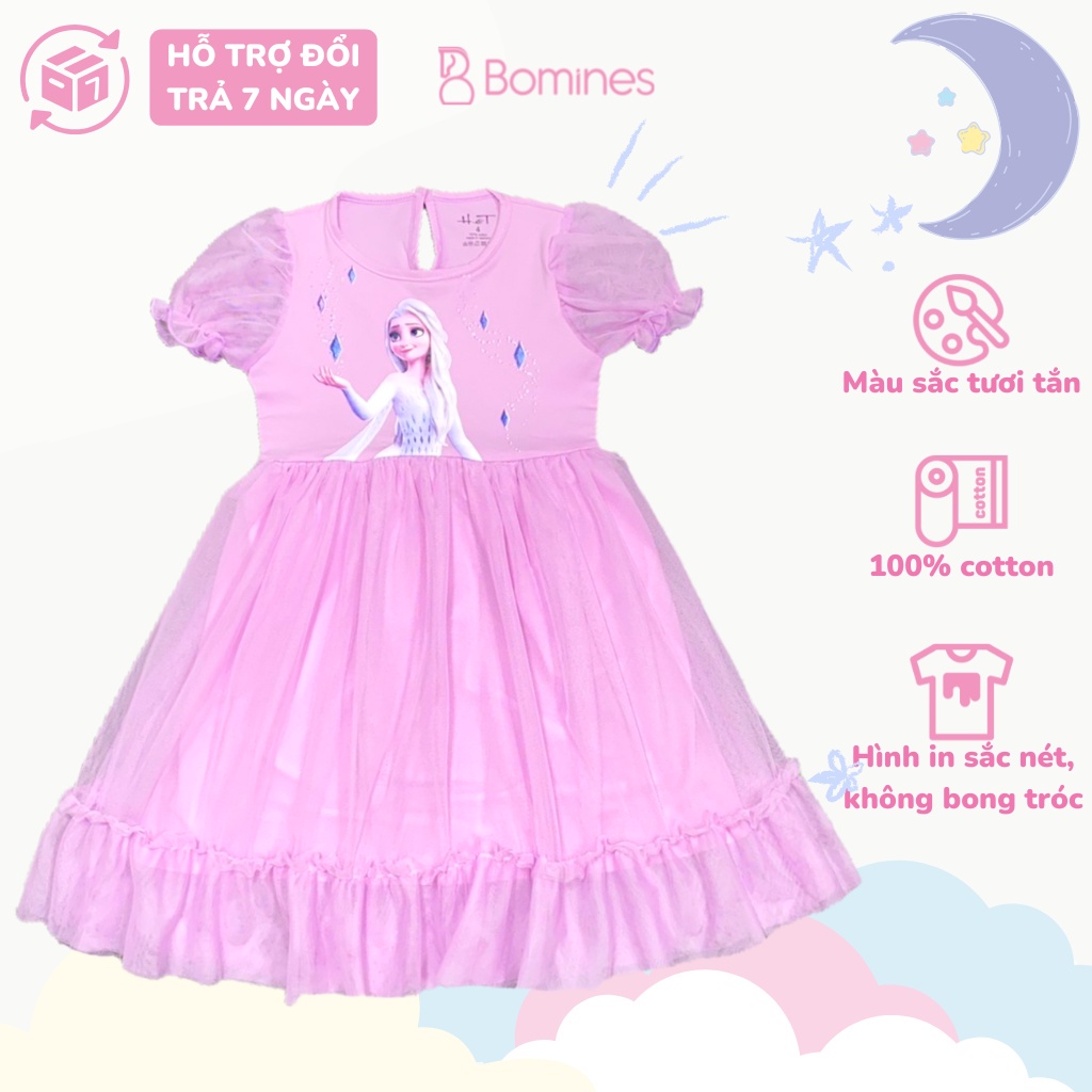 Váy công chúa Elsa BOMINES,tay phồng, tùng xòe lót lưới cho bé gái 2- 10 tuổi, 10- 30kg DTNDAMTAYPHONGLUOISAULUNG