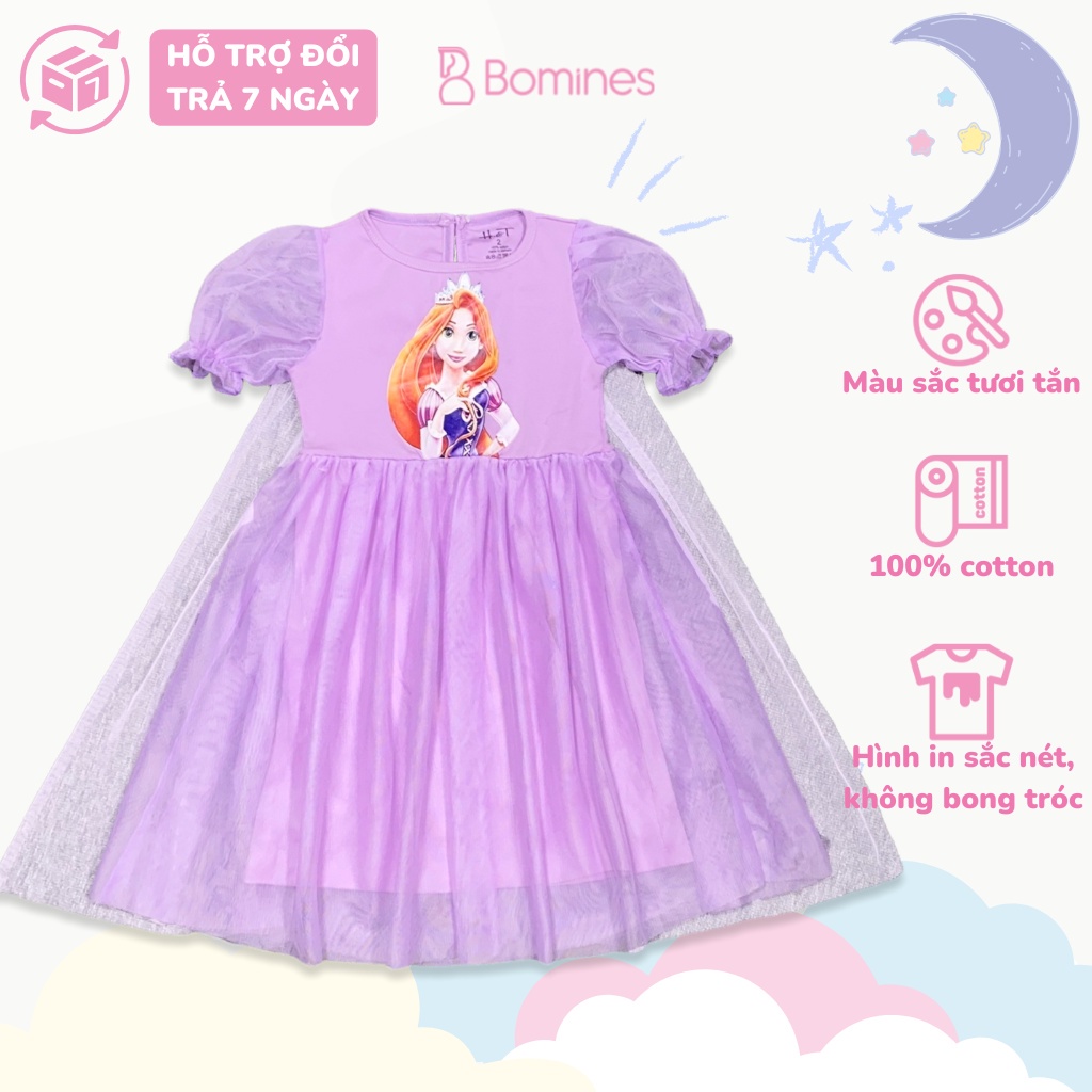Váy công chúa Elsa BOMINES,tay phồng, tùng xòe lót lưới cho bé gái 2- 10 tuổi, 10- 30kg DTNDAMTAYPHONGLUOISAULUNG