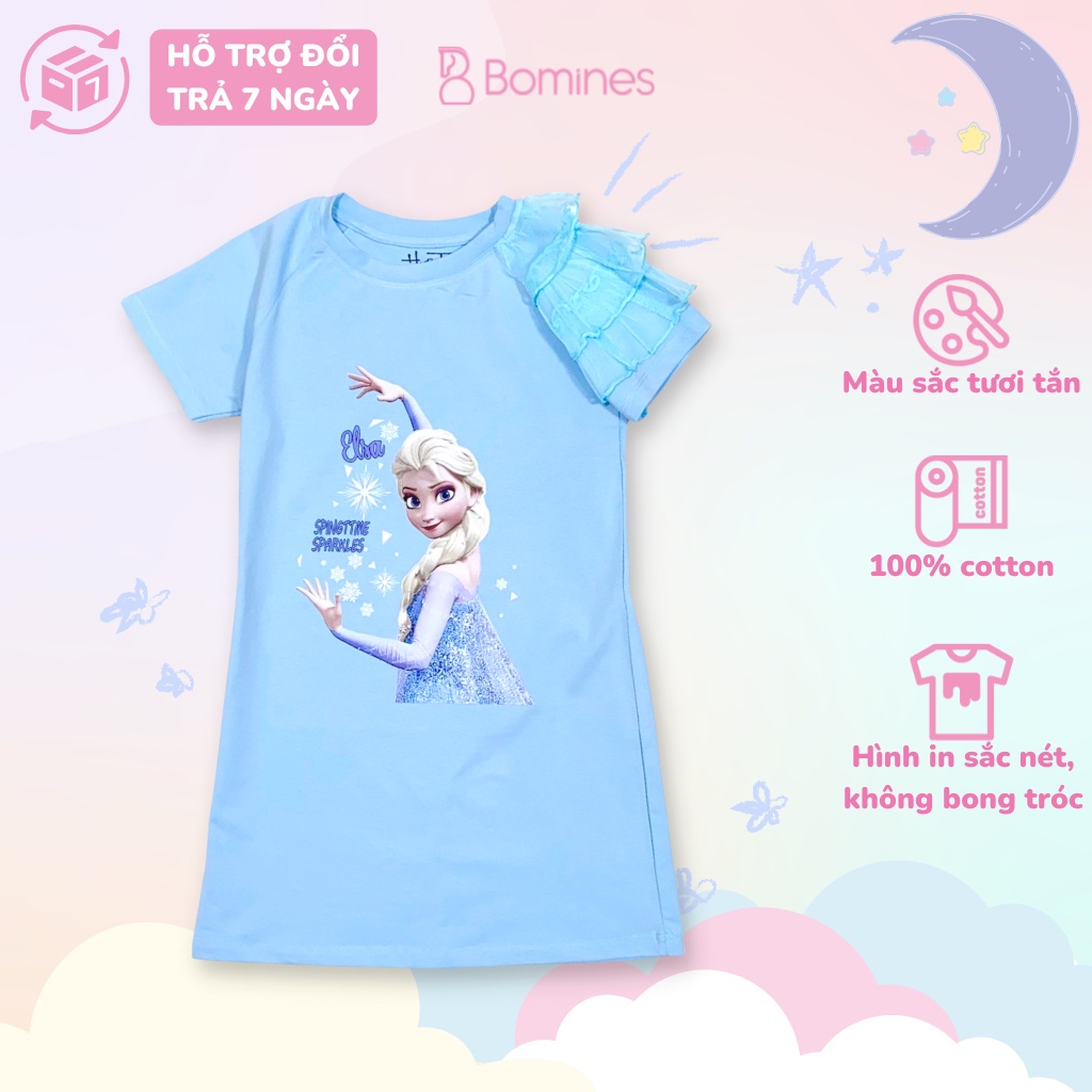 Váy bé gái công chúa Elsa BOMINES, dáng suông đủ màu đủ size cho bé 10- 30kg DTNELSATAYLUOI