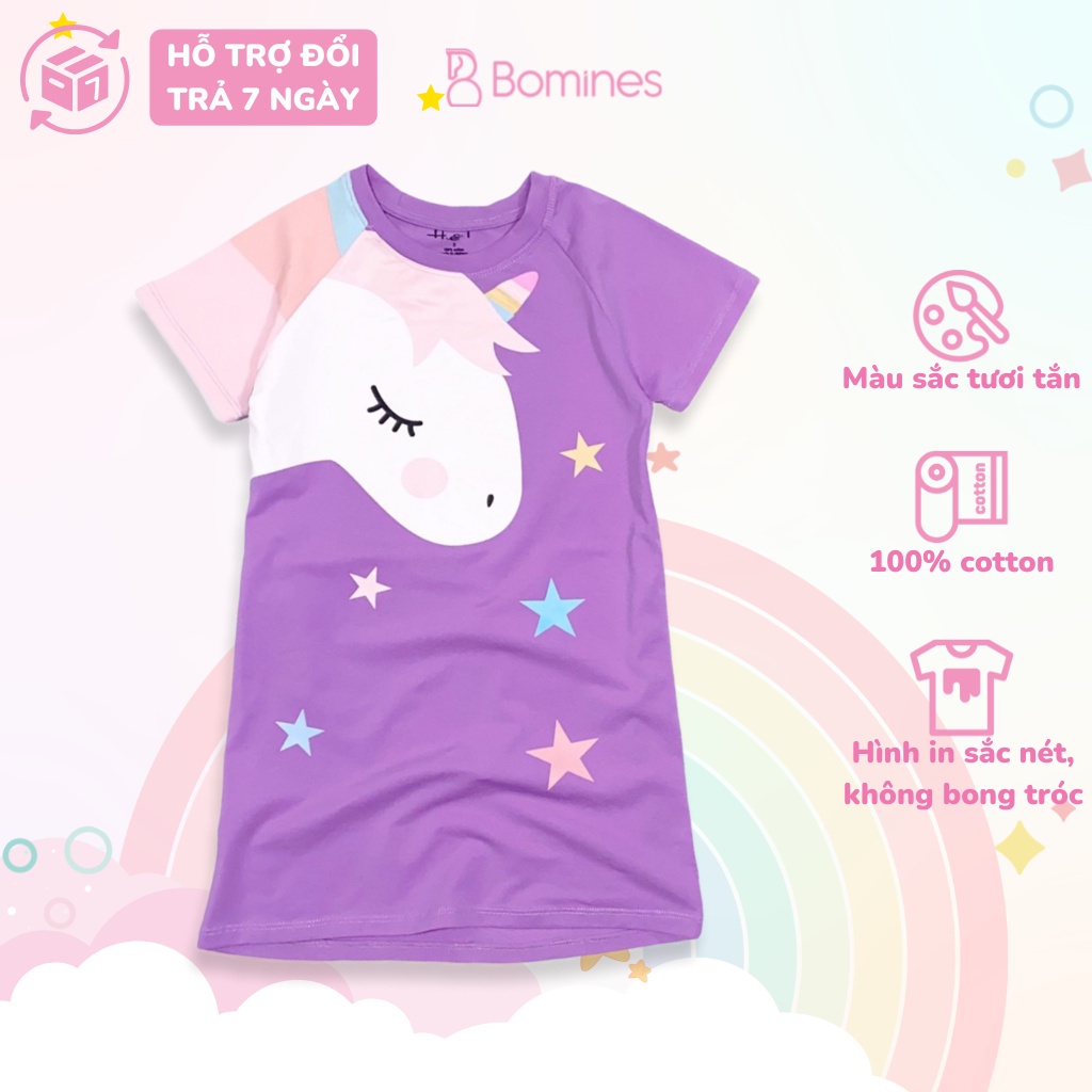 Váy bé gái công chúa Unicorn BOMINES, dáng suông dễ thương cho bé 2- 10 tuổi, 10- 30kg DTNUNICORNDANGSUONG