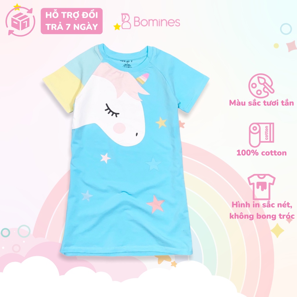 Váy bé gái công chúa Unicorn BOMINES, dáng suông dễ thương cho bé 2- 10 tuổi, 10- 30kg DTNUNICORNDANGSUONG