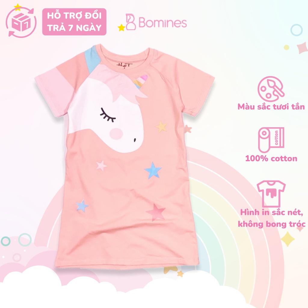 Váy bé gái công chúa Unicorn BOMINES, dáng suông dễ thương cho bé 2- 10 tuổi, 10- 30kg DTNUNICORNDANGSUONG