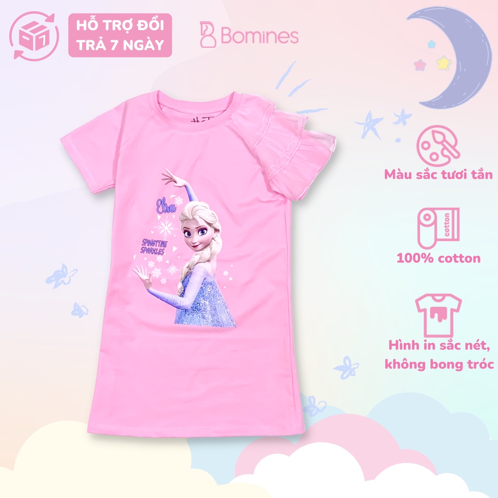 Váy bé gái công chúa Elsa BOMINES, dáng suông đủ màu đủ size cho bé 10- 30kg DTNELSATAYLUOI