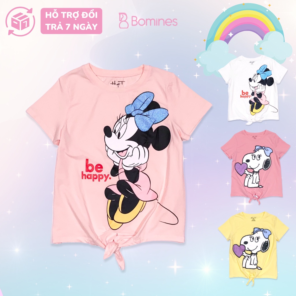 Áo bé gái BOMINES, thun in hình hoạt hình xinh xắn cho bé 6- 12 tuổi, 18- 36kg AOHOATHINHDISNEYMINNIE