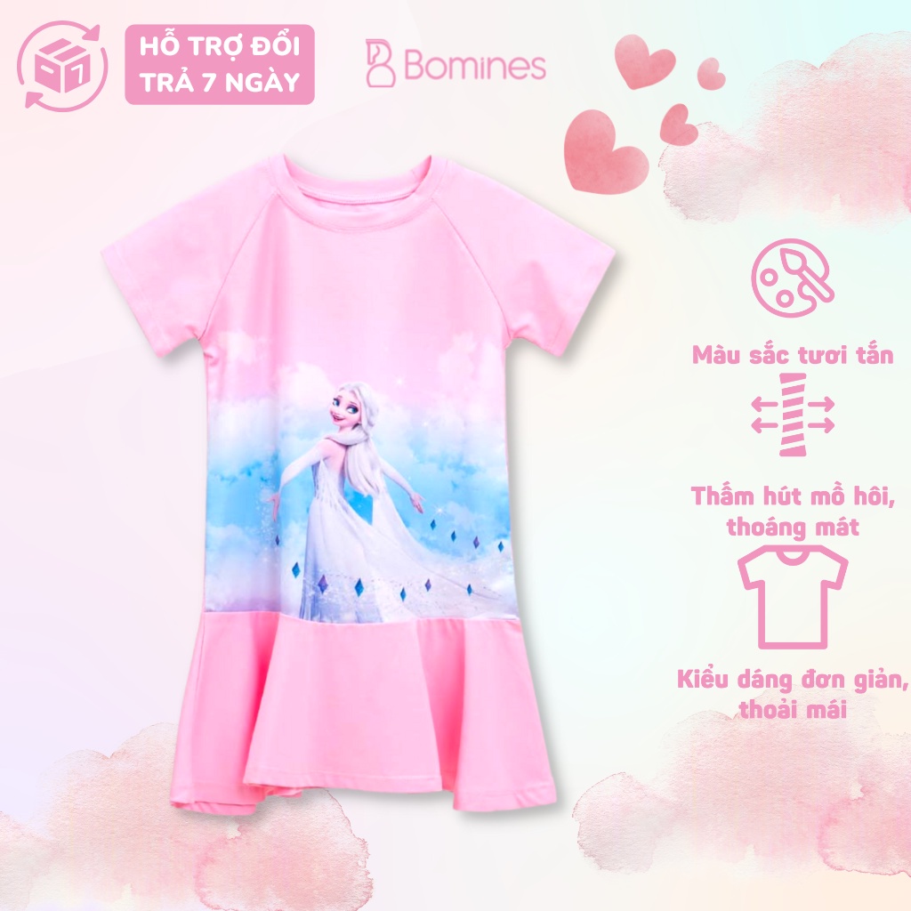 Váy bé gái công chúa Elsa BOMINES, chất thun cotton thoáng, mềm, nhẹ cho bé 3- 10 tuổi, 12- 30kg DAMTAYNGANPHOIELSA3DMAY