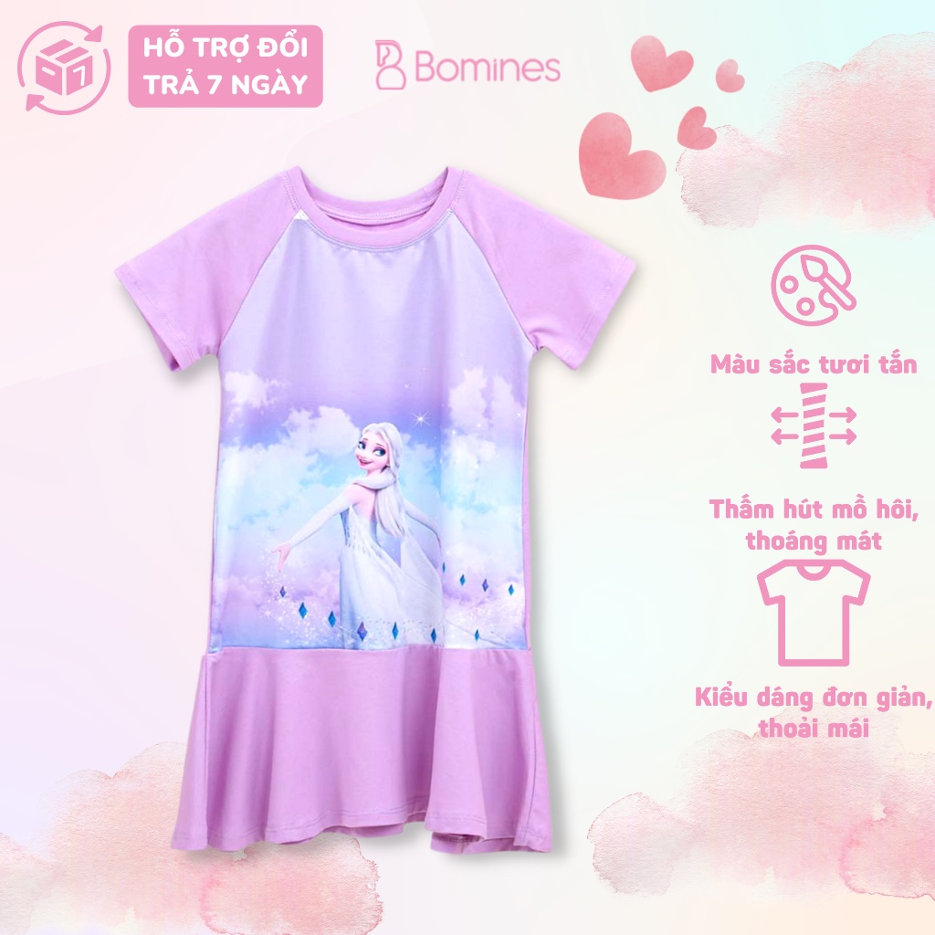 Váy bé gái công chúa Elsa BOMINES, chất thun cotton thoáng, mềm, nhẹ cho bé 3- 10 tuổi, 12- 30kg DAMTAYNGANPHOIELSA3DMAY