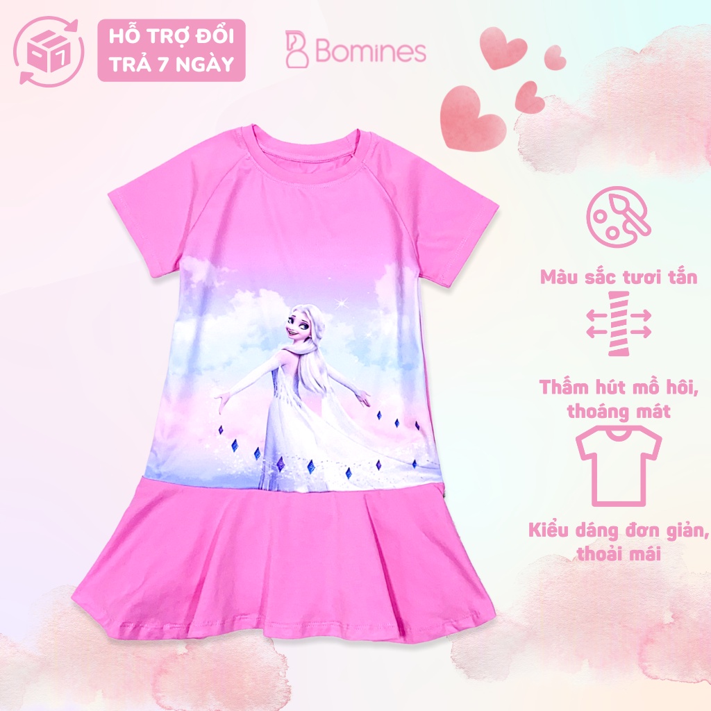 Váy bé gái công chúa Elsa BOMINES, chất thun cotton thoáng, mềm, nhẹ cho bé 3- 10 tuổi, 12- 30kg DAMTAYNGANPHOIELSA3DMAY