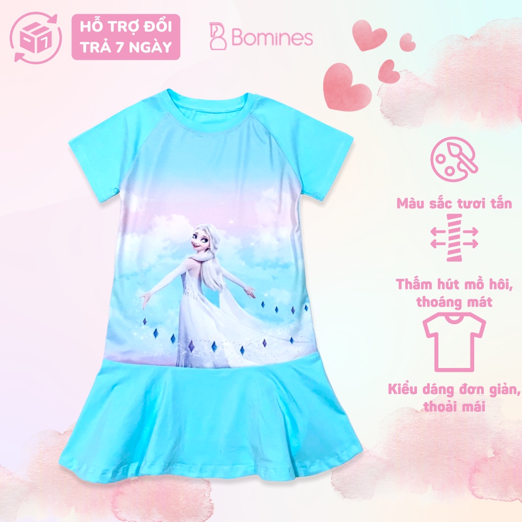 Váy bé gái công chúa Elsa BOMINES, chất thun cotton thoáng, mềm, nhẹ cho bé 3- 10 tuổi, 12- 30kg DAMTAYNGANPHOIELSA3DMAY