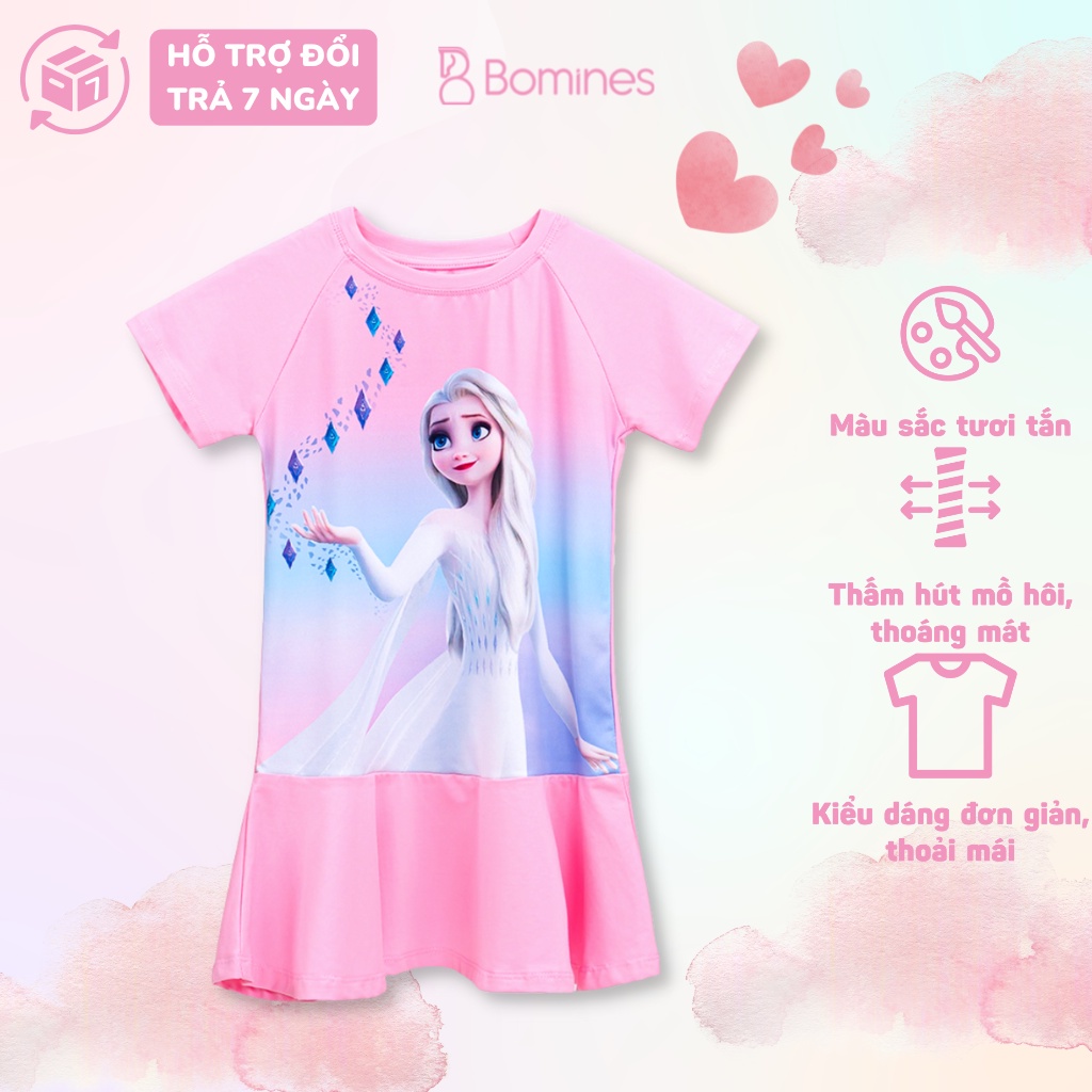 Váy bé gái công chúa Elsa BOMINES, chất thun cotton thoáng, mềm, nhẹ cho bé 3- 10 tuổi, 12- 30kg DAMTAYNGANPHOIELSA3DMAY