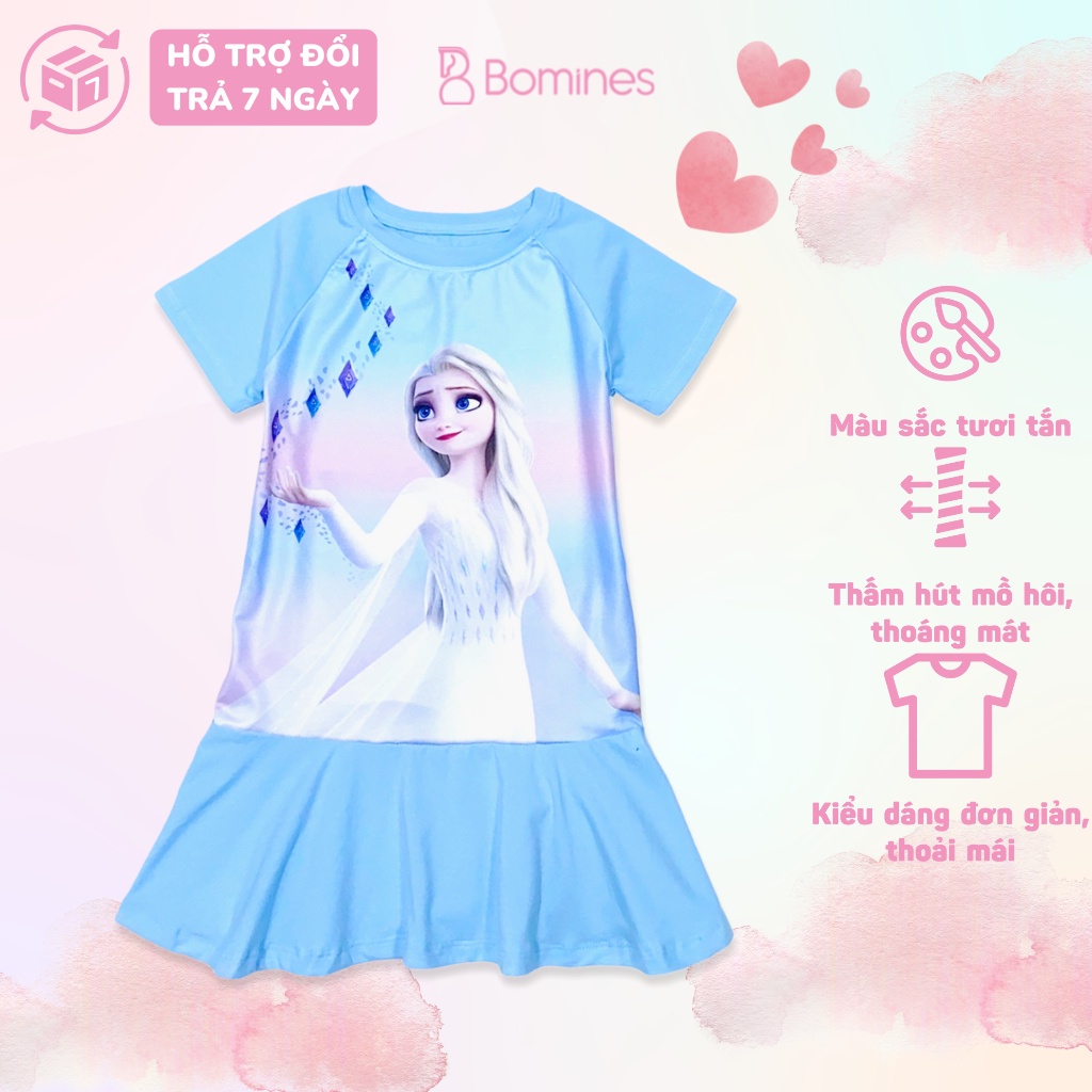 Váy bé gái công chúa Elsa BOMINES, chất thun cotton thoáng, mềm, nhẹ cho bé 3- 10 tuổi, 12- 30kg DAMTAYNGANPHOIELSA3DMAY