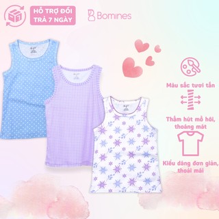 Set 3 áo 3 lỗ bé gái bomines, chất thun mặc hè thoáng mát siêu xịn cho bé 2- 8 tuổi, 10- 24kg set3aobalohebegai