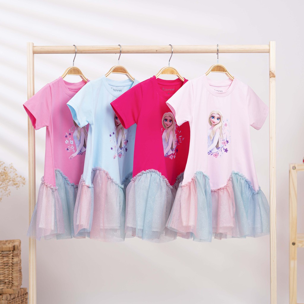 Váy cho bé gái công chúa Elsa BOMINES, thun cotton thoáng mát cho bé 4- 12 tuổi, 14- 36kg DAMPHOILUOILUONSONGELSA