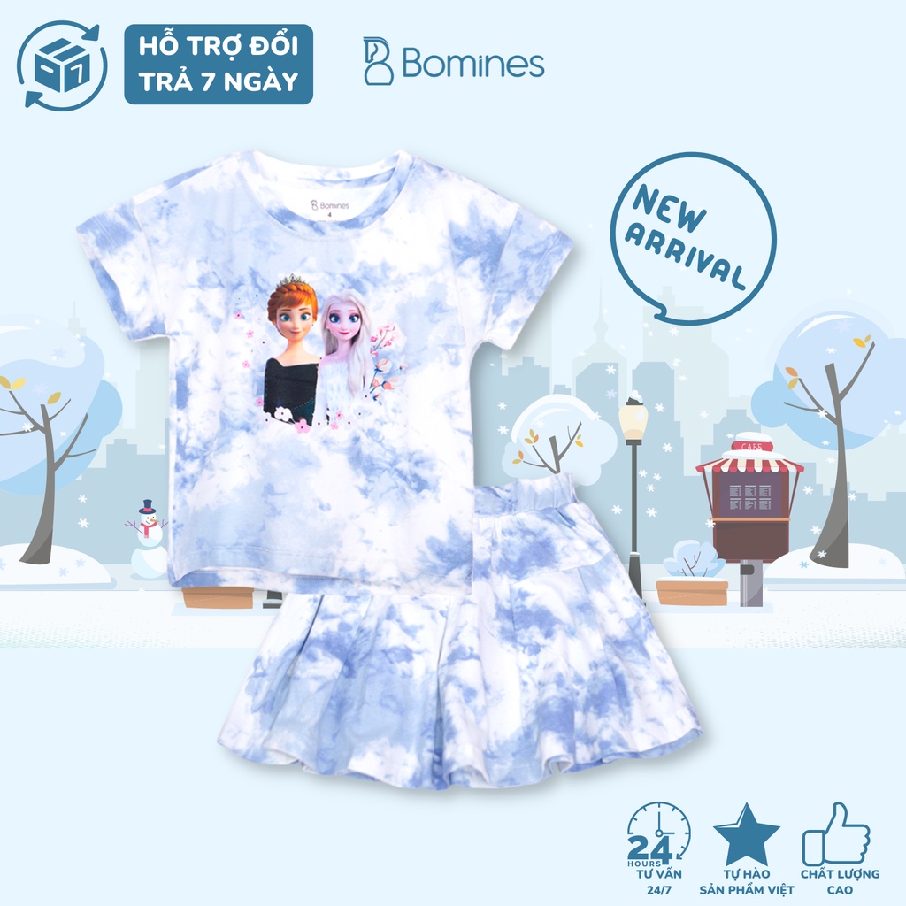 Váy bé gái công chúa Elsa BOMINES, vải cotton mát mịn, cho bé 12- 30kg SETCHANVAYLOANGMAUELSAANNA