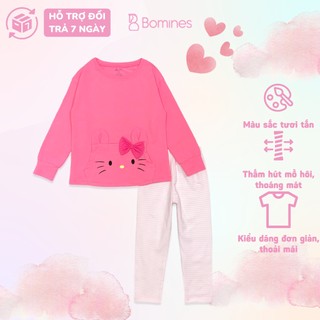 Đồ bộ bé gái bomines, tay dài, chất cotton, in hình hello kitty 3- 10 tuổi setbocottonkittyquansoc
