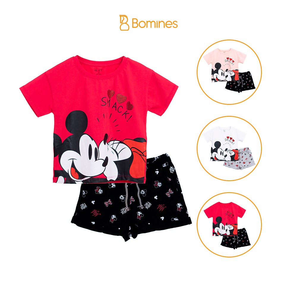 Đồ bộ cho bé gái Mickey Minnie BOMINES, mặc nhà, vải cotton thoáng mát 14- 36kg DOBOSHORTMICKEYMINNIE