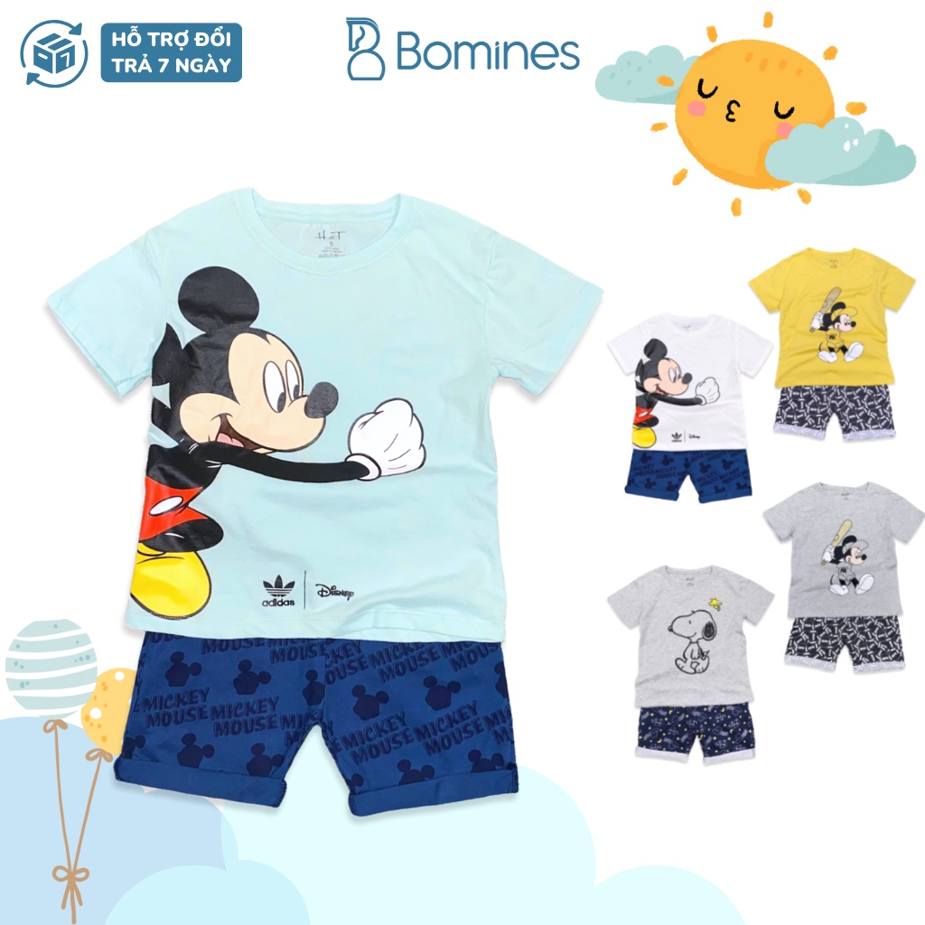 Đồ bộ bé trai BOMINES, in hình Mickey thun cotton thoáng mát cho bé 2- 6 tuổi, 10- 20kg DOBOMICKEY