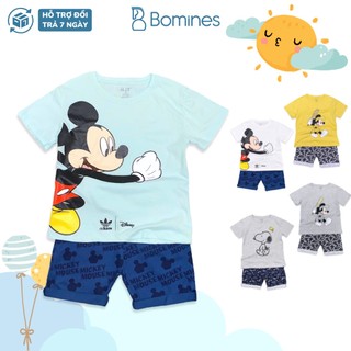 Đồ bộ bé trai BOMINES, in hình Mickey thun cotton thoáng mát cho bé 2- 6 tuổi, 10- 20kg DOBOMICKEY