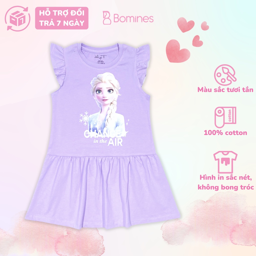 Váy bé gái công chúa Elsa BOMINES, tay cánh tiên, thun cotton thoáng mát cho bé 3- 10 tuổi, 12- 30kg DTNELSAAIRCANHTIEN