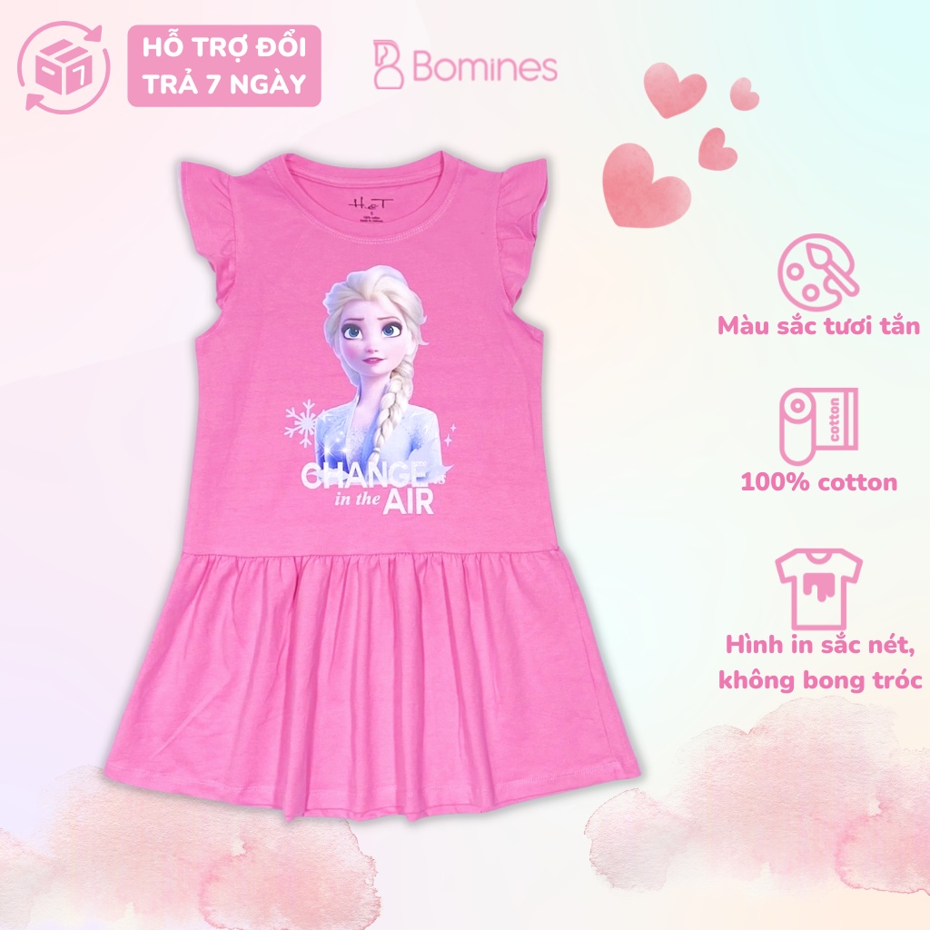 Váy bé gái công chúa Elsa BOMINES, tay cánh tiên, thun cotton thoáng mát cho bé 3- 10 tuổi, 12- 30kg DTNELSAAIRCANHTIEN