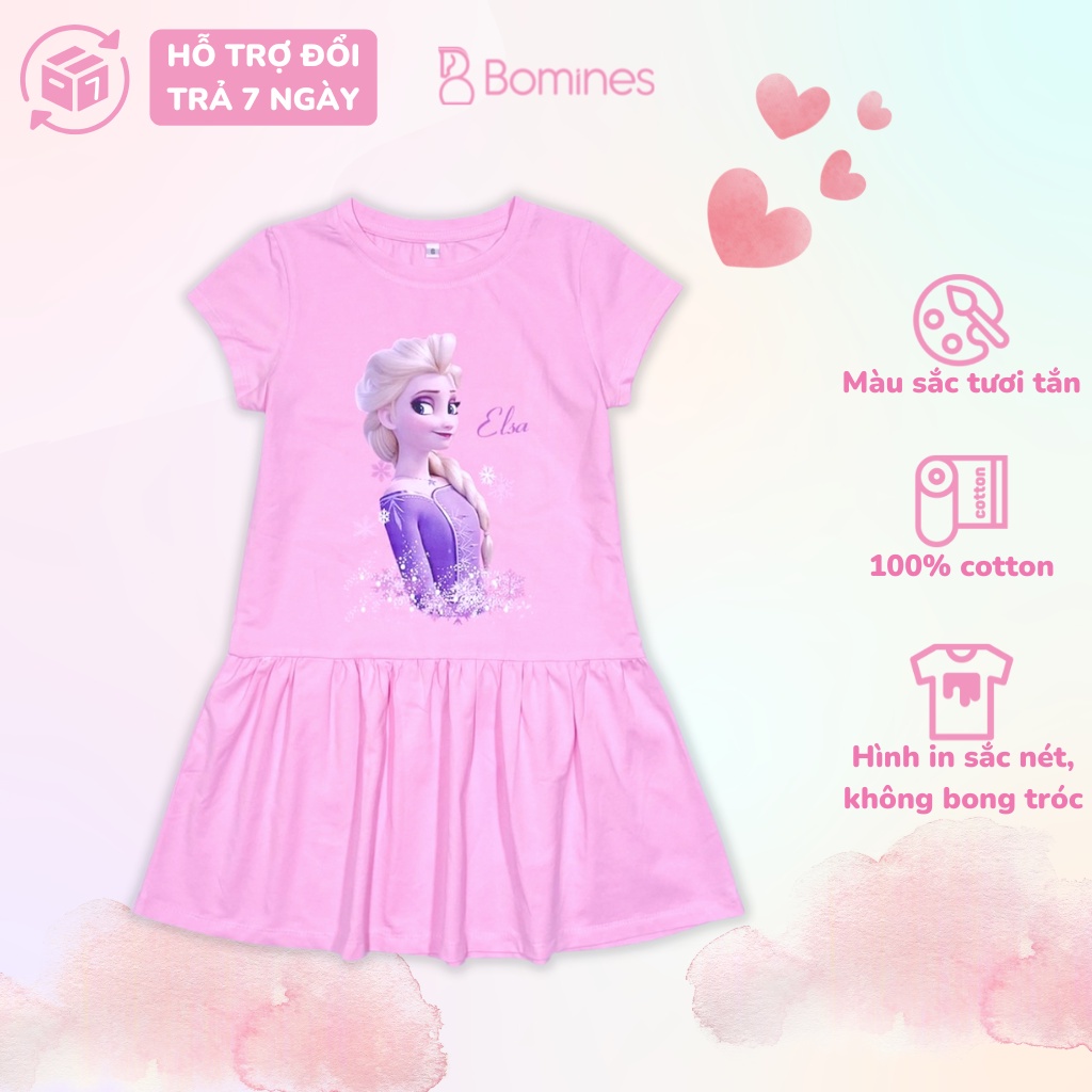 Váy bé gái công chúa Elsa BOMINES, tay cánh tiên, thun cotton thoáng mát cho bé 3- 10 tuổi, 12- 30kg DTNELSAAIRCANHTIEN