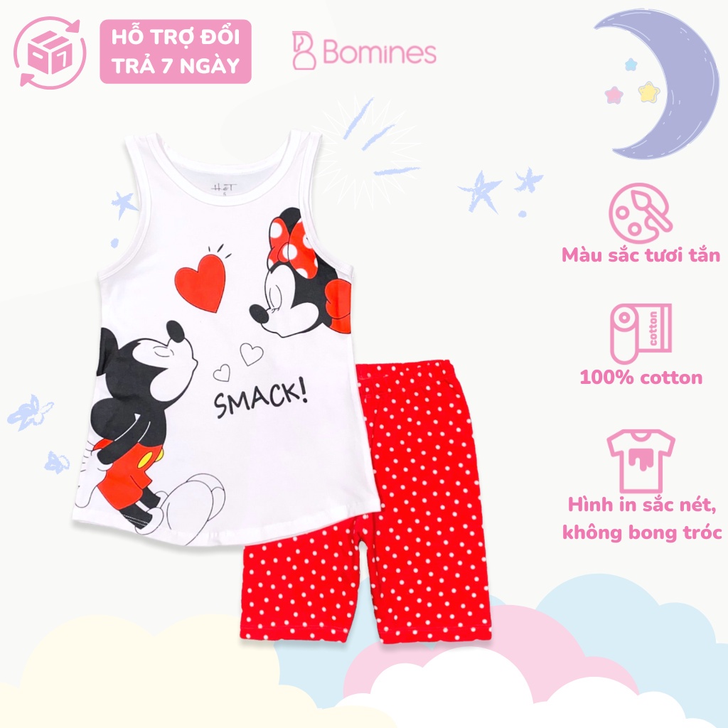Đồ bộ bé gái BOMINES, in hình Mickey, mặc nhà mát mẻ dễ chịu cho bé 2- 9 tuổi, 12- 27kg DOBOBALOMICKEYMINNIE