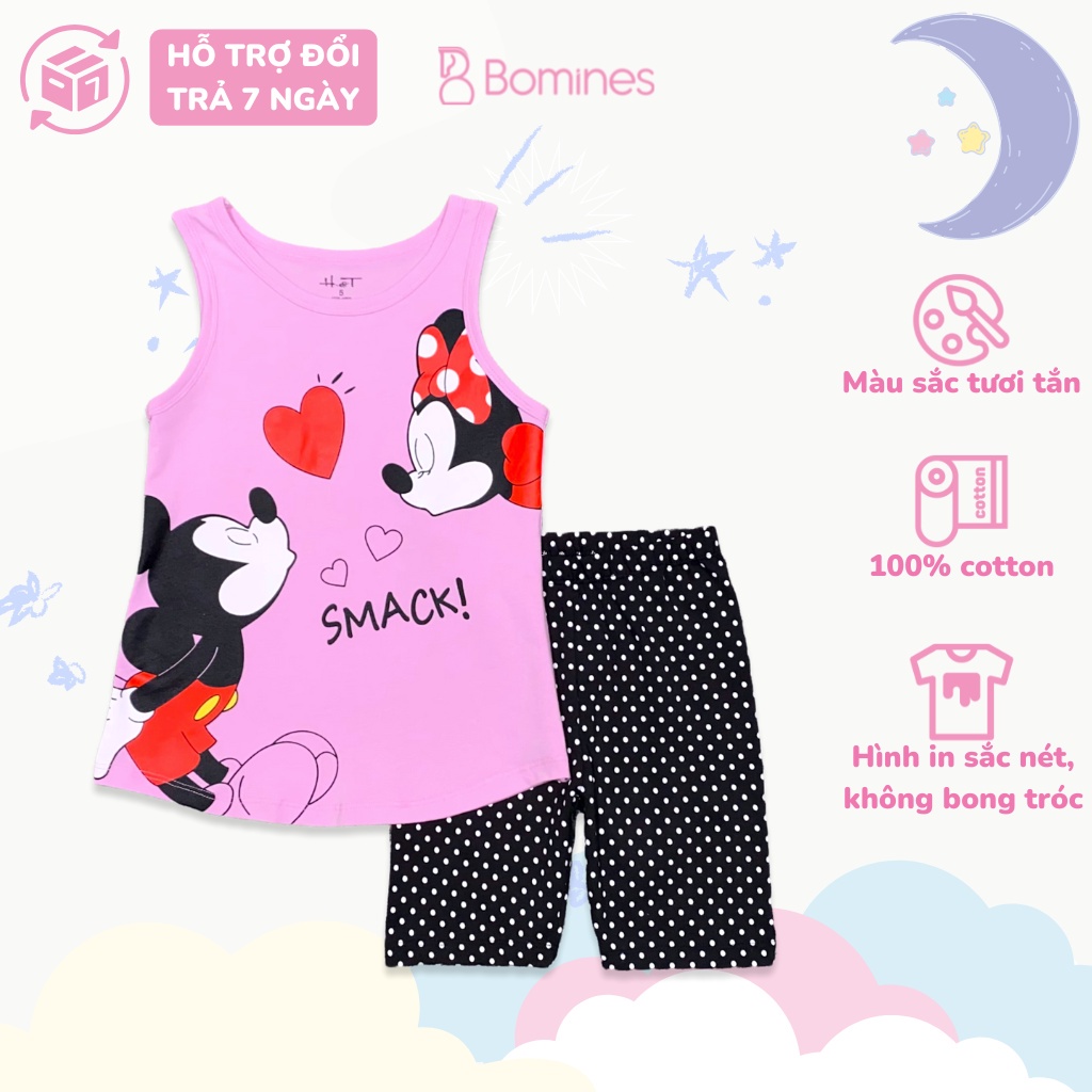 Đồ bộ bé gái BOMINES, in hình Mickey, mặc nhà mát mẻ dễ chịu cho bé 2- 9 tuổi, 12- 27kg DOBOBALOMICKEYMINNIE