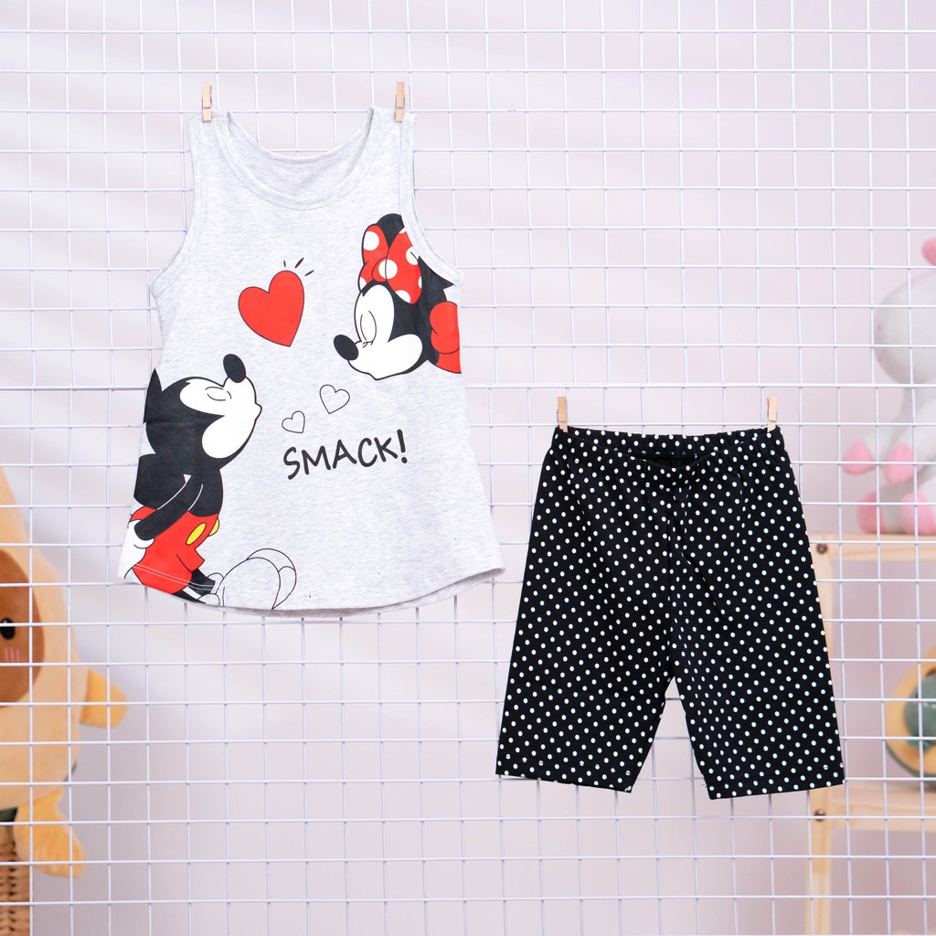 Đồ bộ bé gái BOMINES, in hình Mickey, mặc nhà mát mẻ dễ chịu cho bé 2- 9 tuổi, 12- 27kg DOBOBALOMICKEYMINNIE